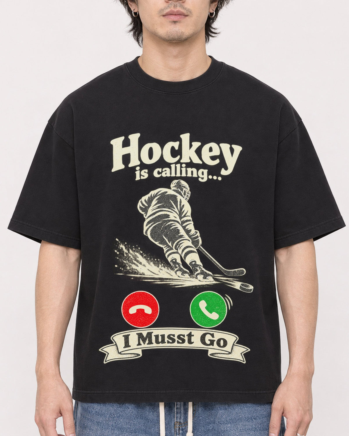 Mockup Boxy Heavyweight Tee Black male close-up 03
