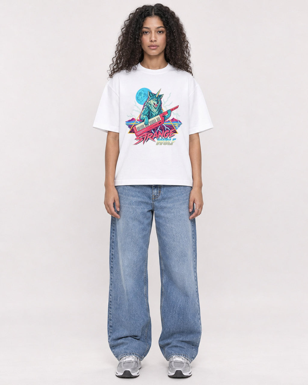 Mockup Boxy Heavyweight Tee White female full-body 10