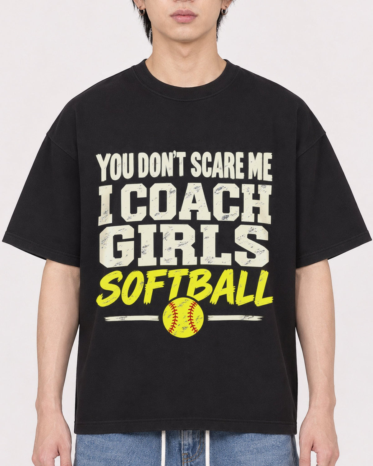 Mockup Boxy Heavyweight Tee Black male close-up 11