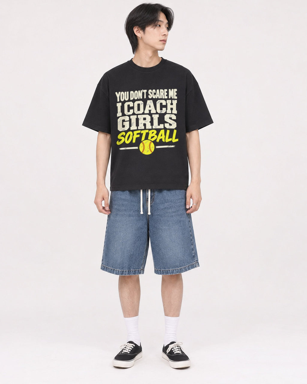 Mockup Boxy Heavyweight Tee Black male full-body 11