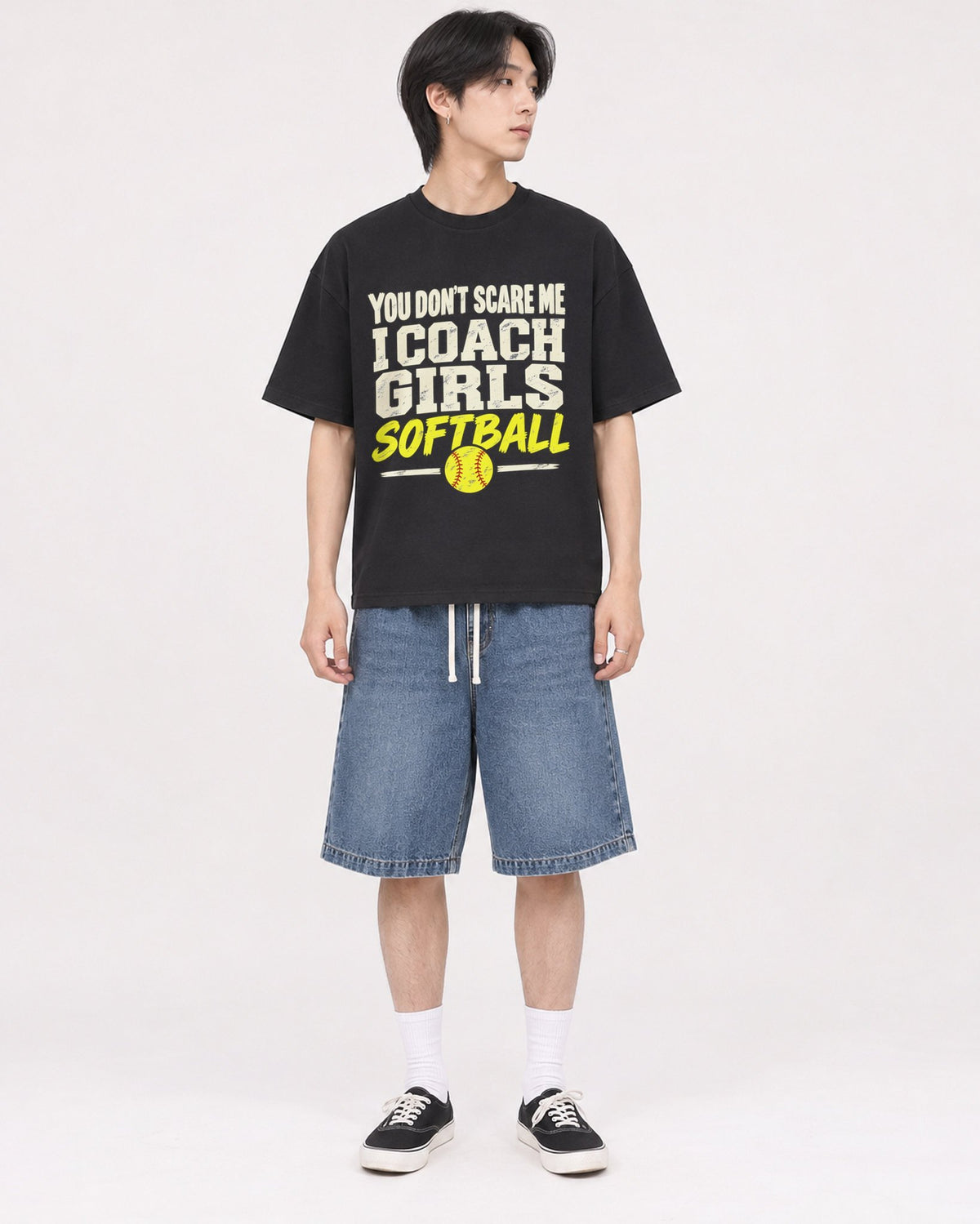 Mockup Boxy Heavyweight Tee Black male full-body 11