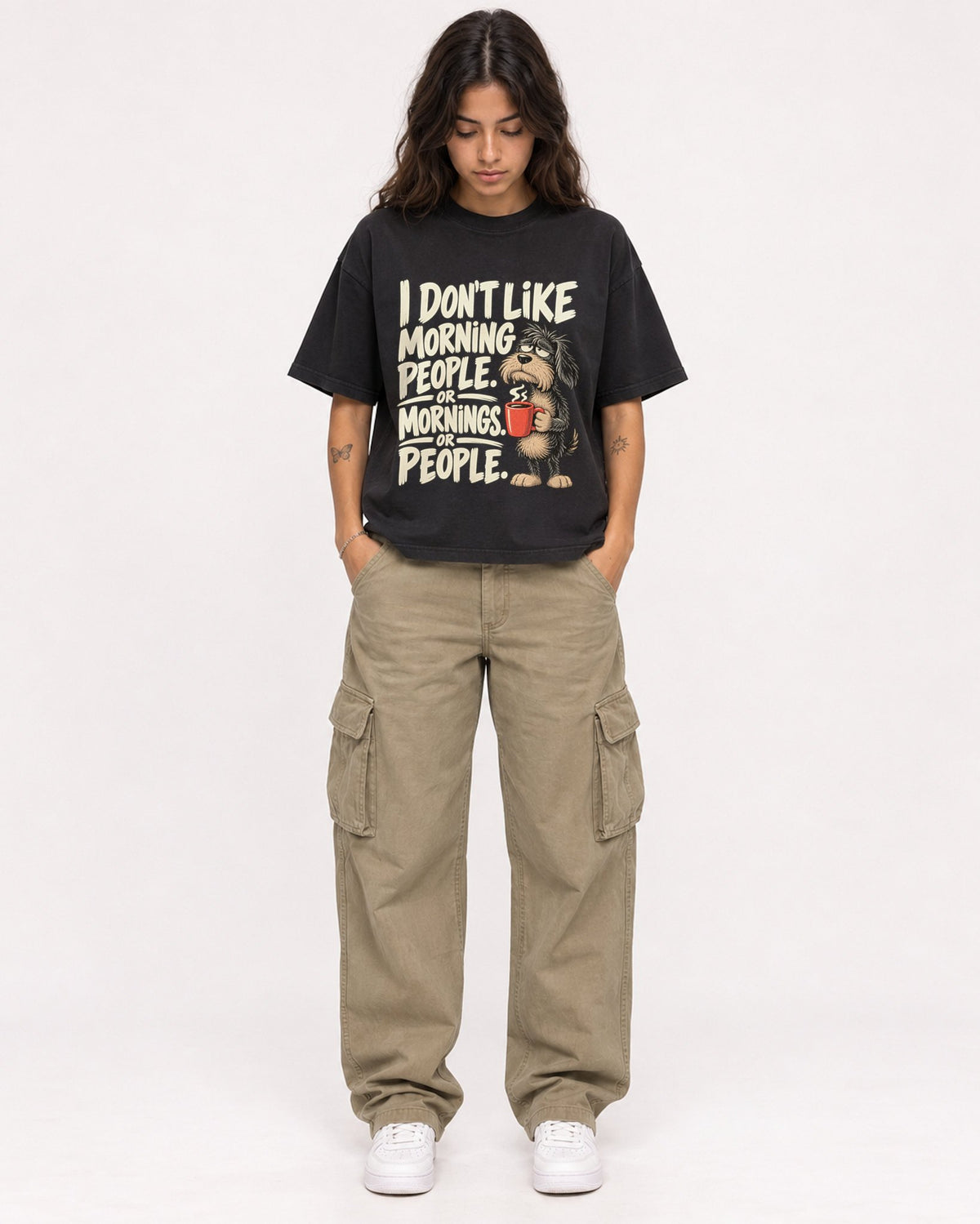 Mockup Boxy Heavyweight Tee Black female full-body 06