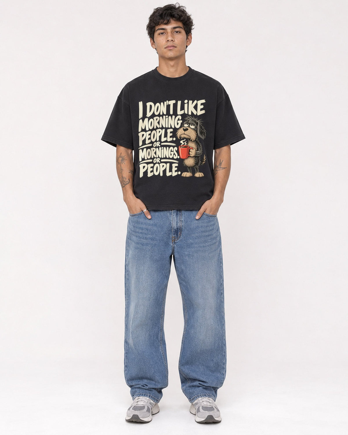 Mockup Boxy Heavyweight Tee Black male full-body 06