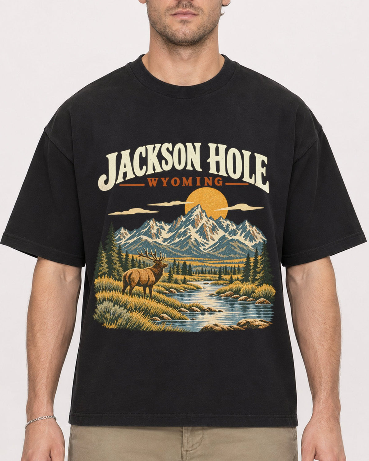 Mockup Boxy Heavyweight Tee Black male close-up 08
