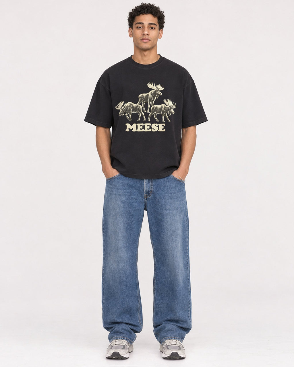 Mockup Boxy Heavyweight Tee Black male full-body 10