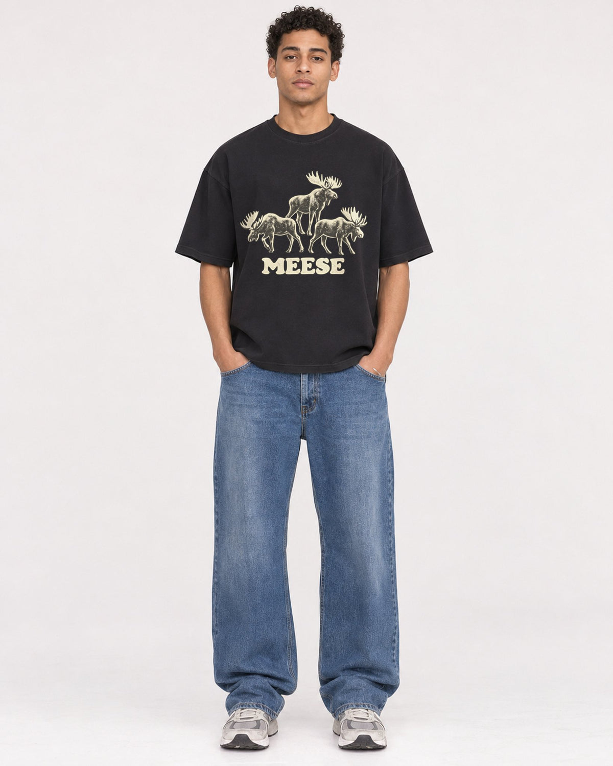 Mockup Boxy Heavyweight Tee Black male full-body 10