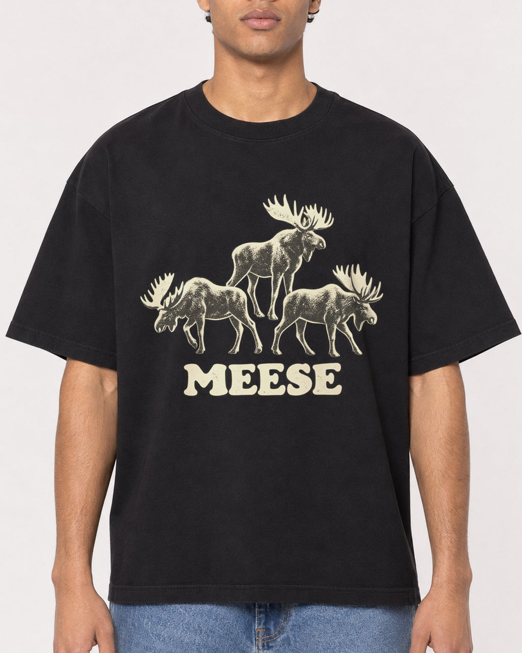 Mockup Boxy Heavyweight Tee Black male close-up 10