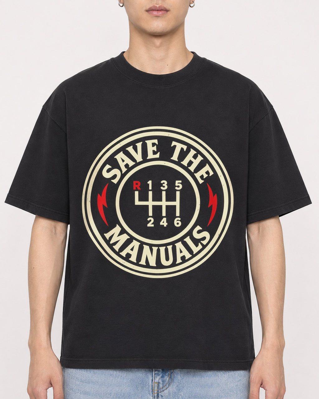 Mockup Boxy Heavyweight Tee Black male close-up 21