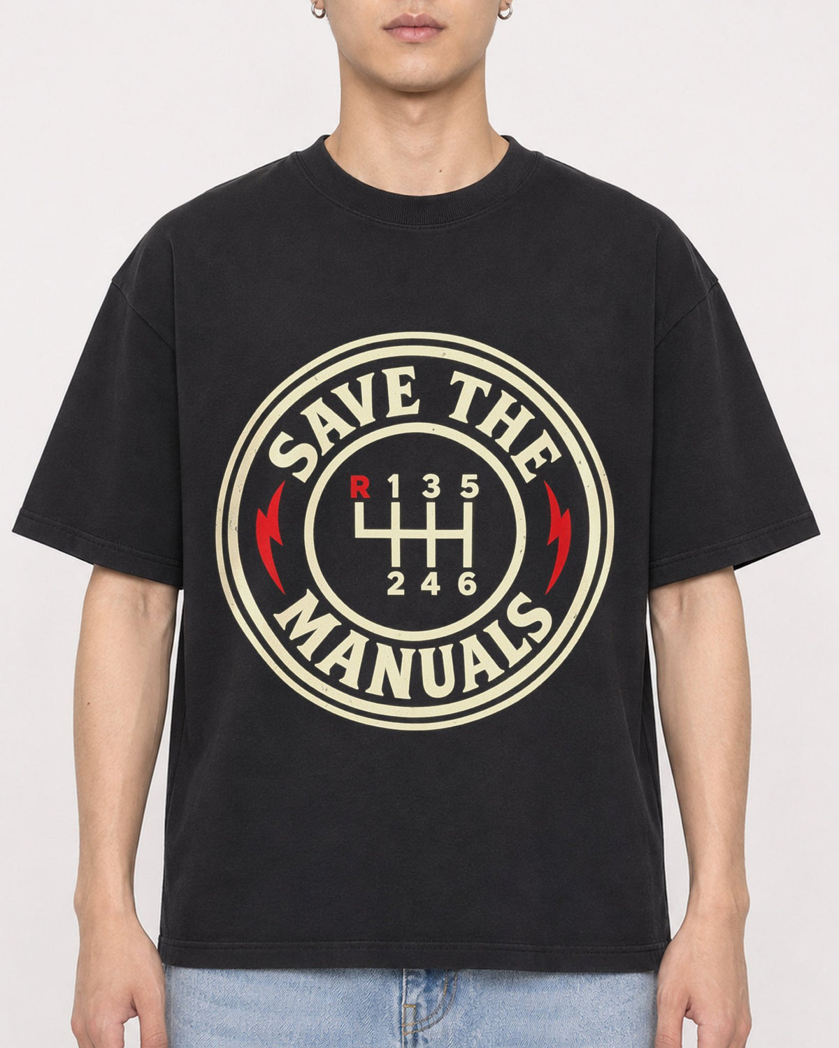 Mockup Boxy Heavyweight Tee Black male close-up 21