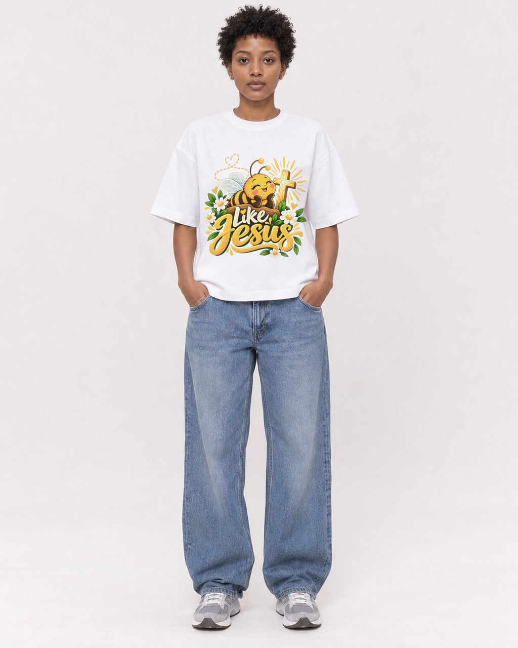 Mockup Boxy Heavyweight Tee White female full-body 35