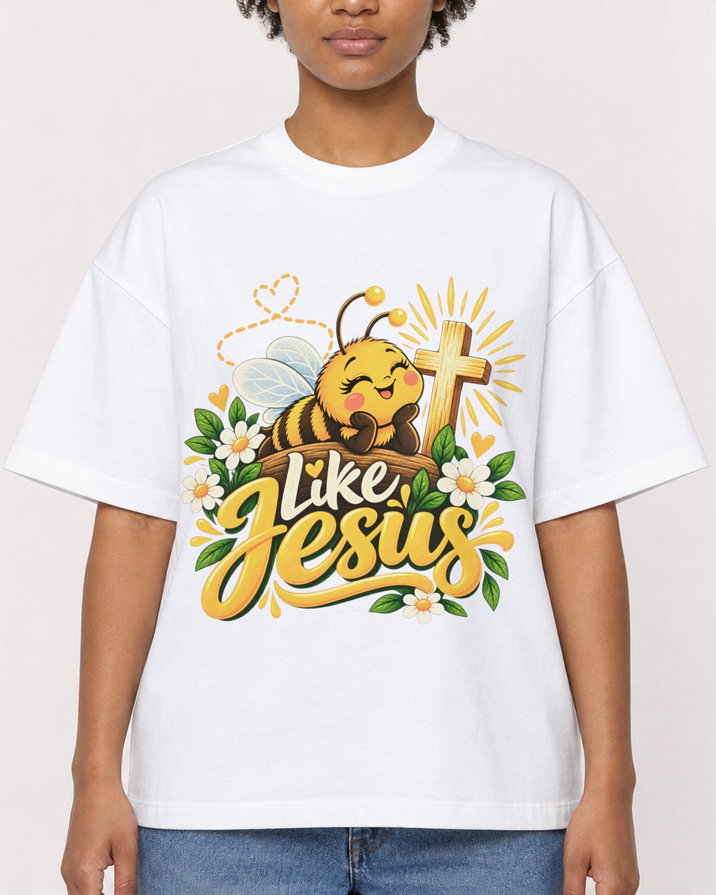 Mockup Boxy Heavyweight Tee White female close-up 35