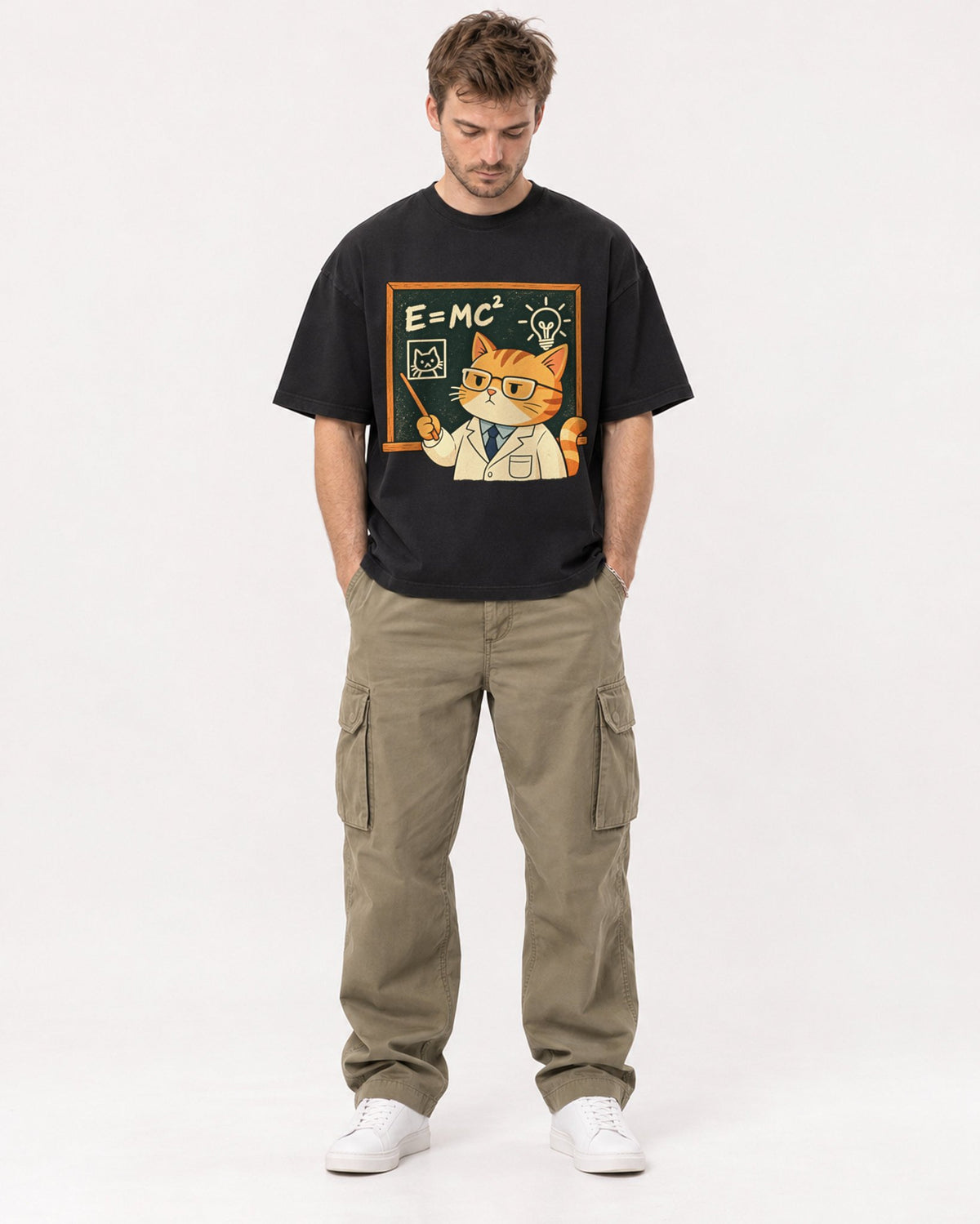 Mockup Boxy Heavyweight Tee Black male full-body 08