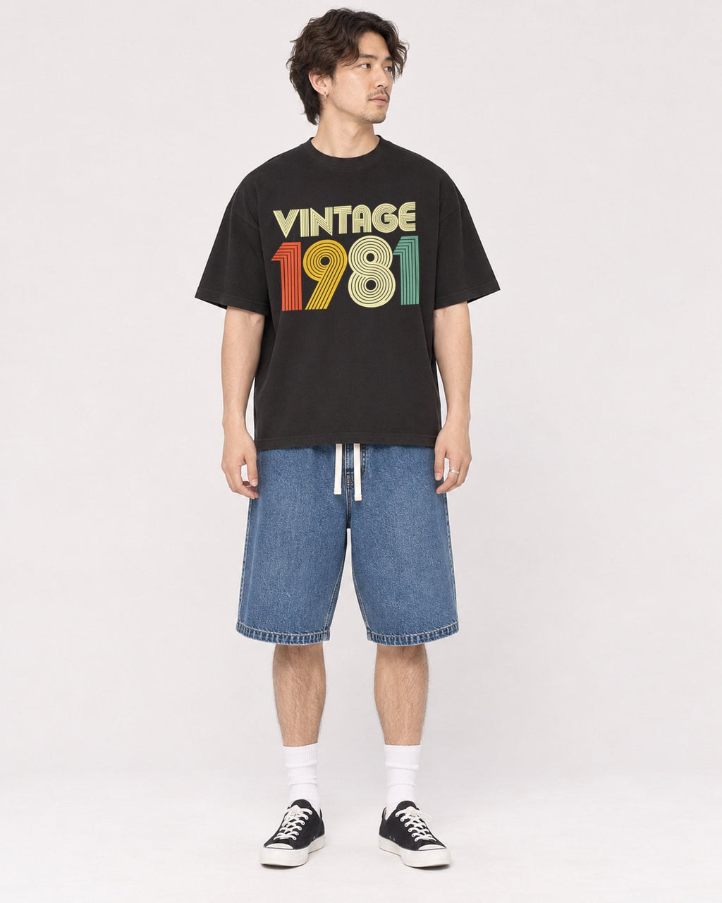 Mockup Boxy Heavyweight Tee Black male full-body 03