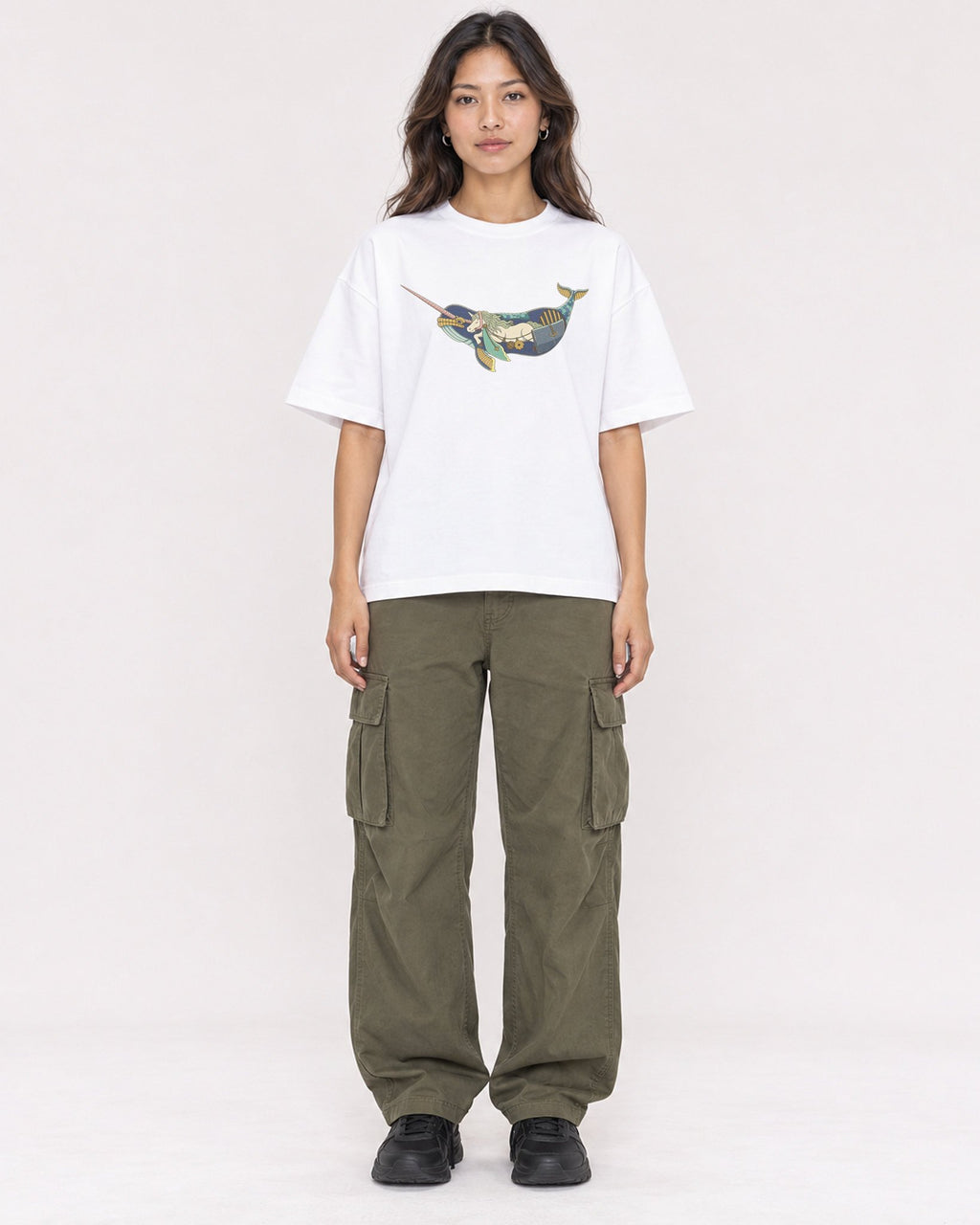 Mockup Boxy Heavyweight Tee White female full-body 02