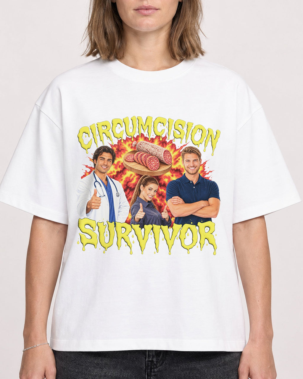Mockup Boxy Heavyweight Tee White female close-up 38