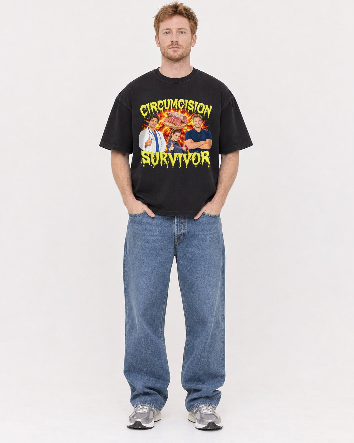 Mockup Boxy Heavyweight Tee Black male full-body 38