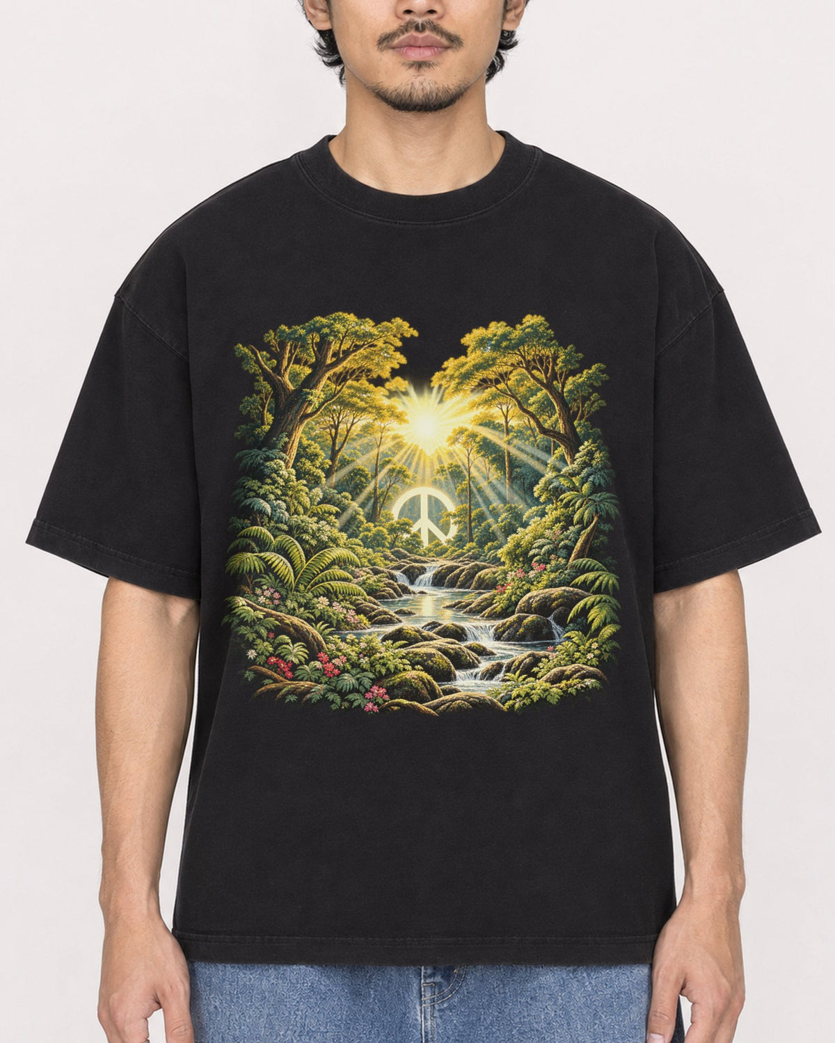 Mockup Boxy Heavyweight Tee Black male close-up 02