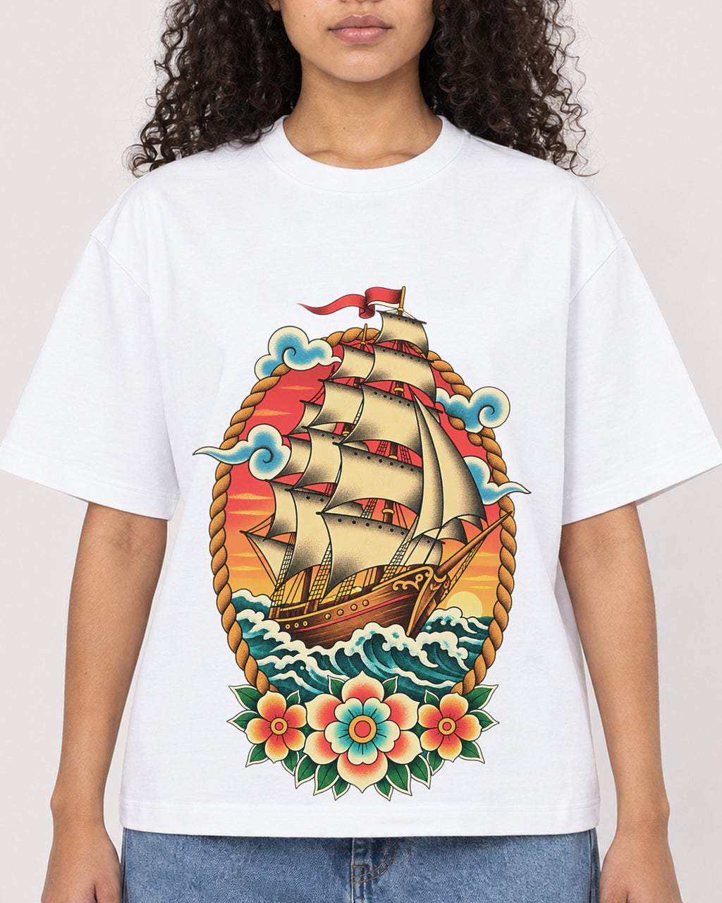 Mockup Boxy Heavyweight Tee White female close-up 10