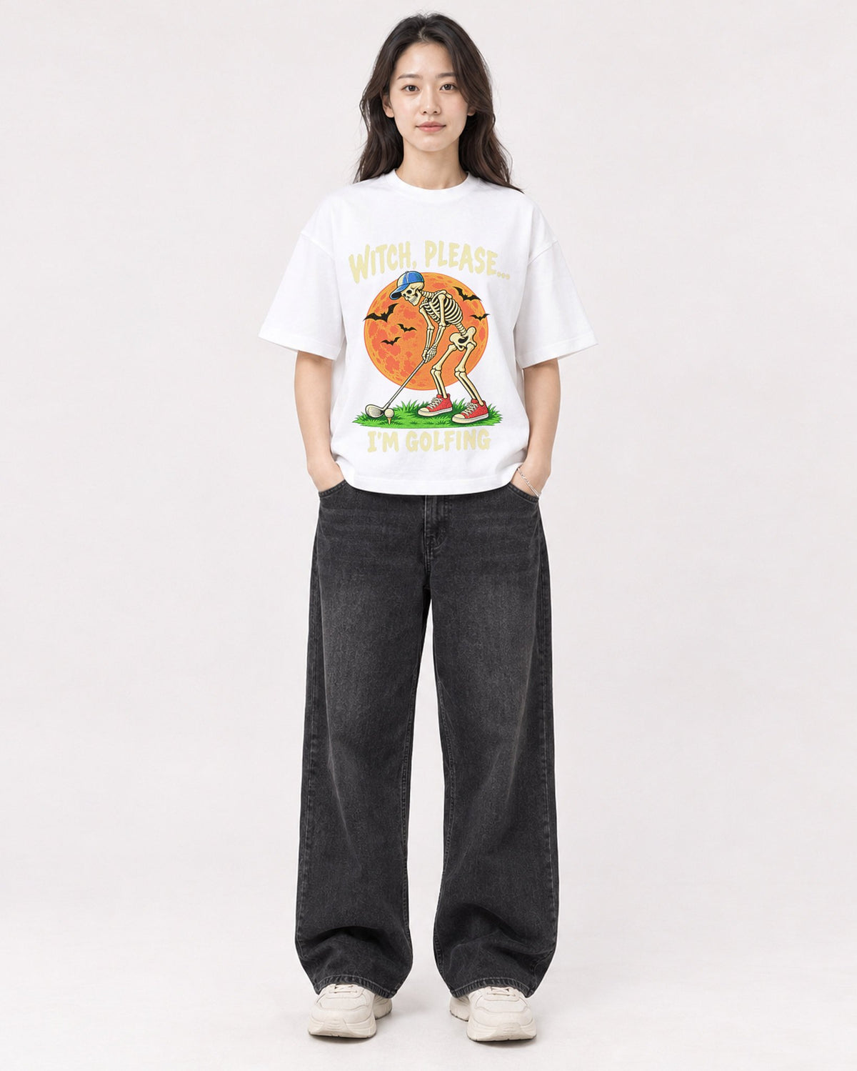 Mockup Boxy Heavyweight Tee White female full-body 03