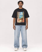 Mockup Boxy Heavyweight Tee Black male full-body 05