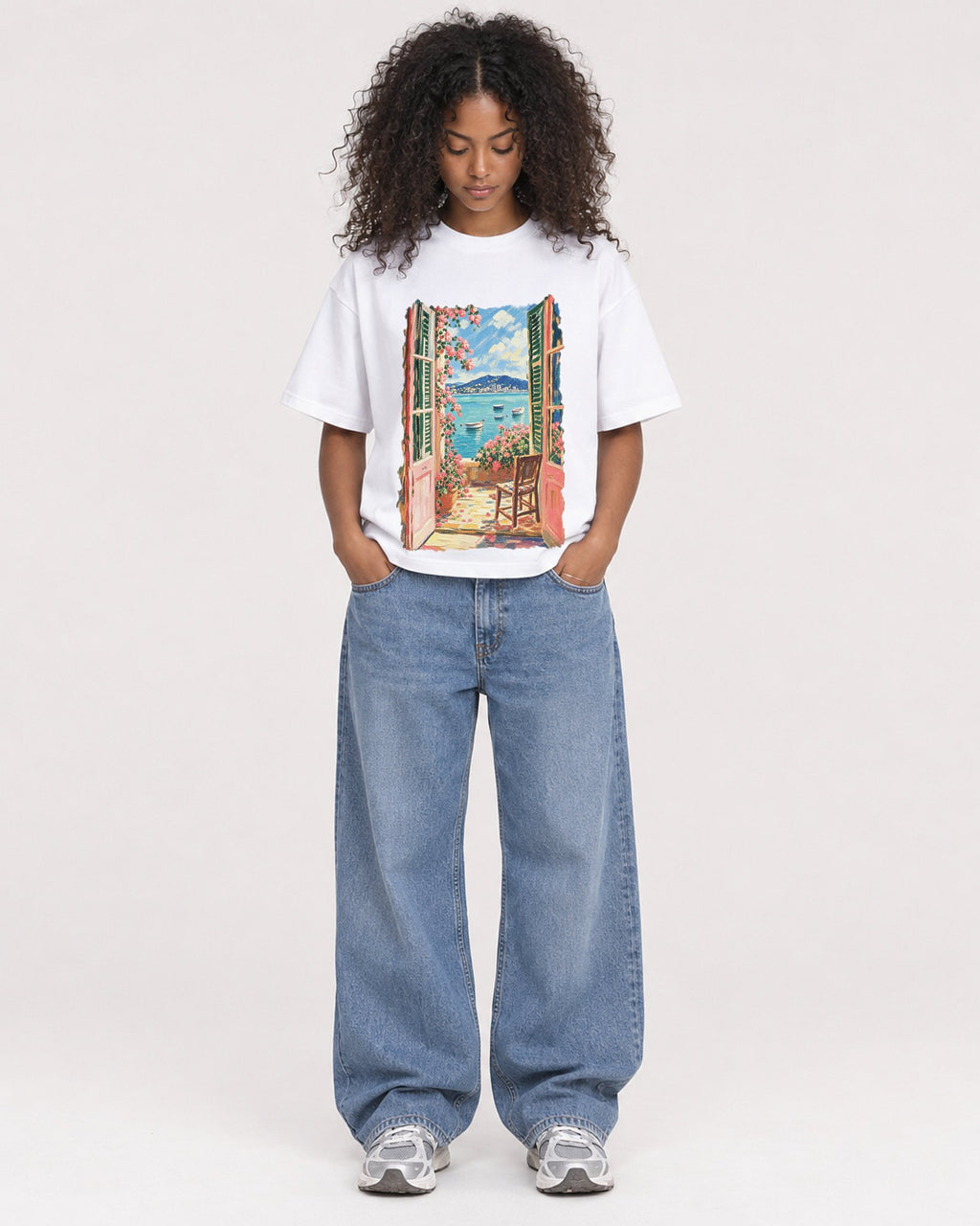 Mockup Boxy Heavyweight Tee White female full-body 05