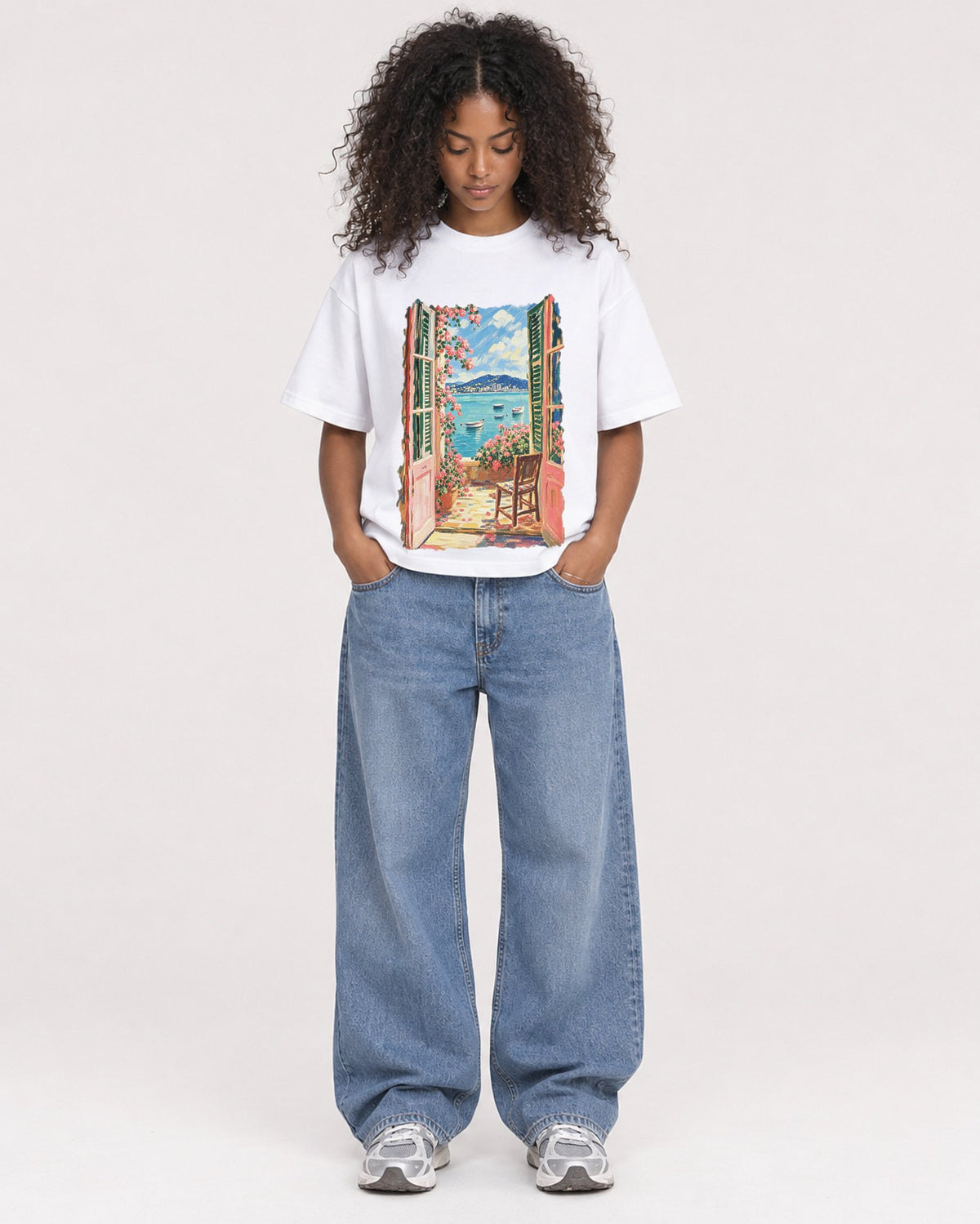 Mockup Boxy Heavyweight Tee White female full-body 05