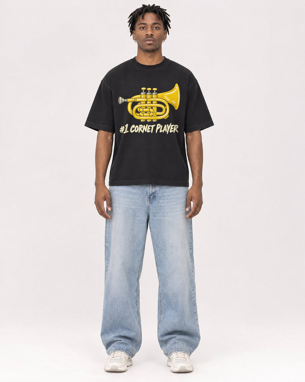 Mockup Boxy Heavyweight Tee Black male full-body 05