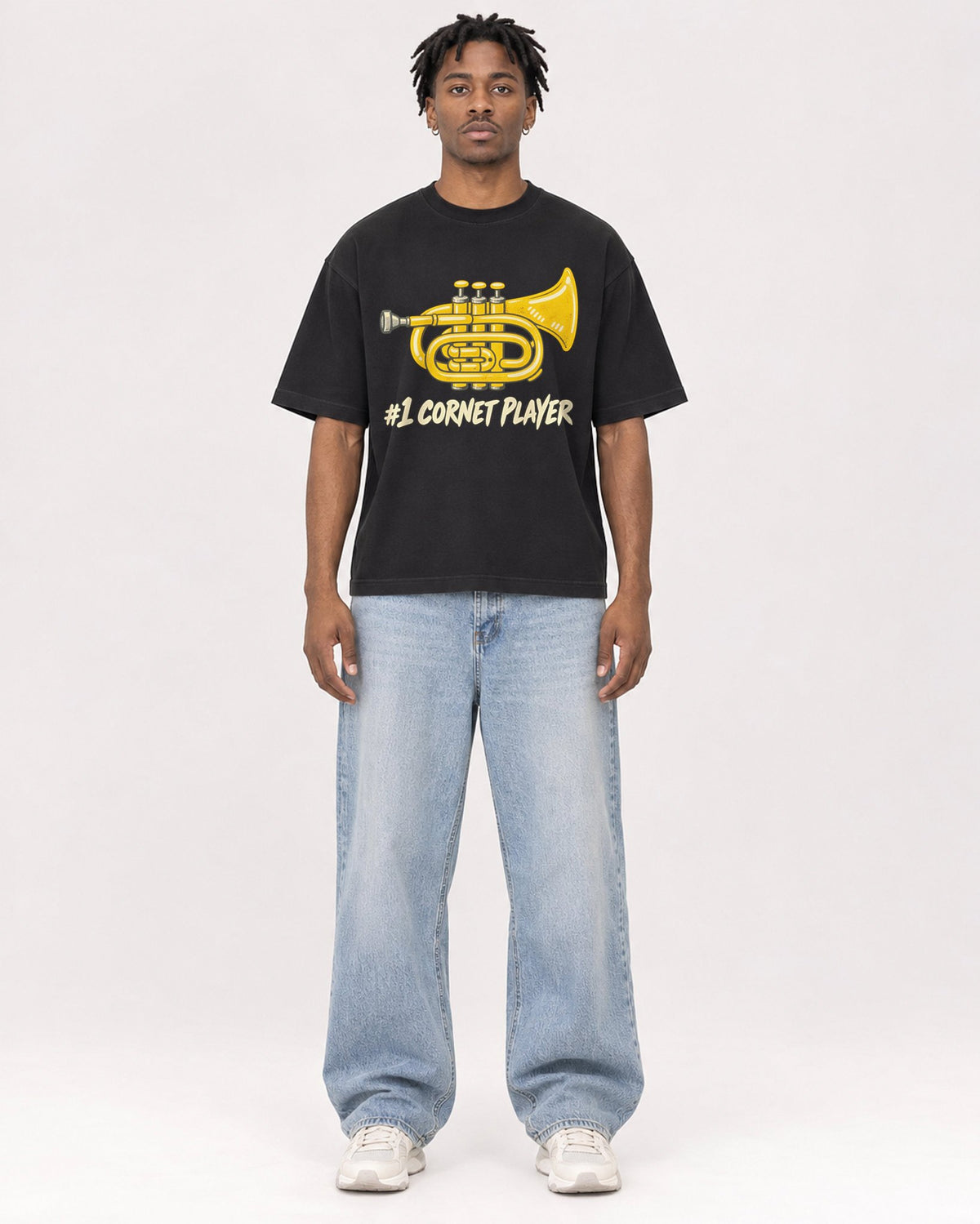Mockup Boxy Heavyweight Tee Black male full-body 05