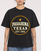 Mockup Boxy Heavyweight Tee Black female close-up 12