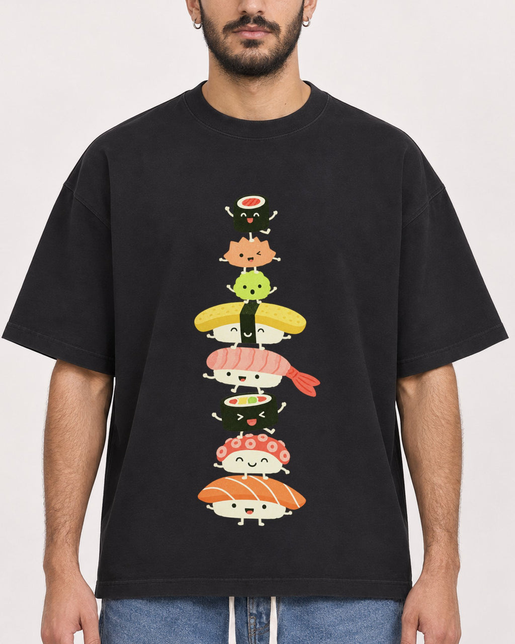 Mockup Boxy Heavyweight Tee Black male close-up 07