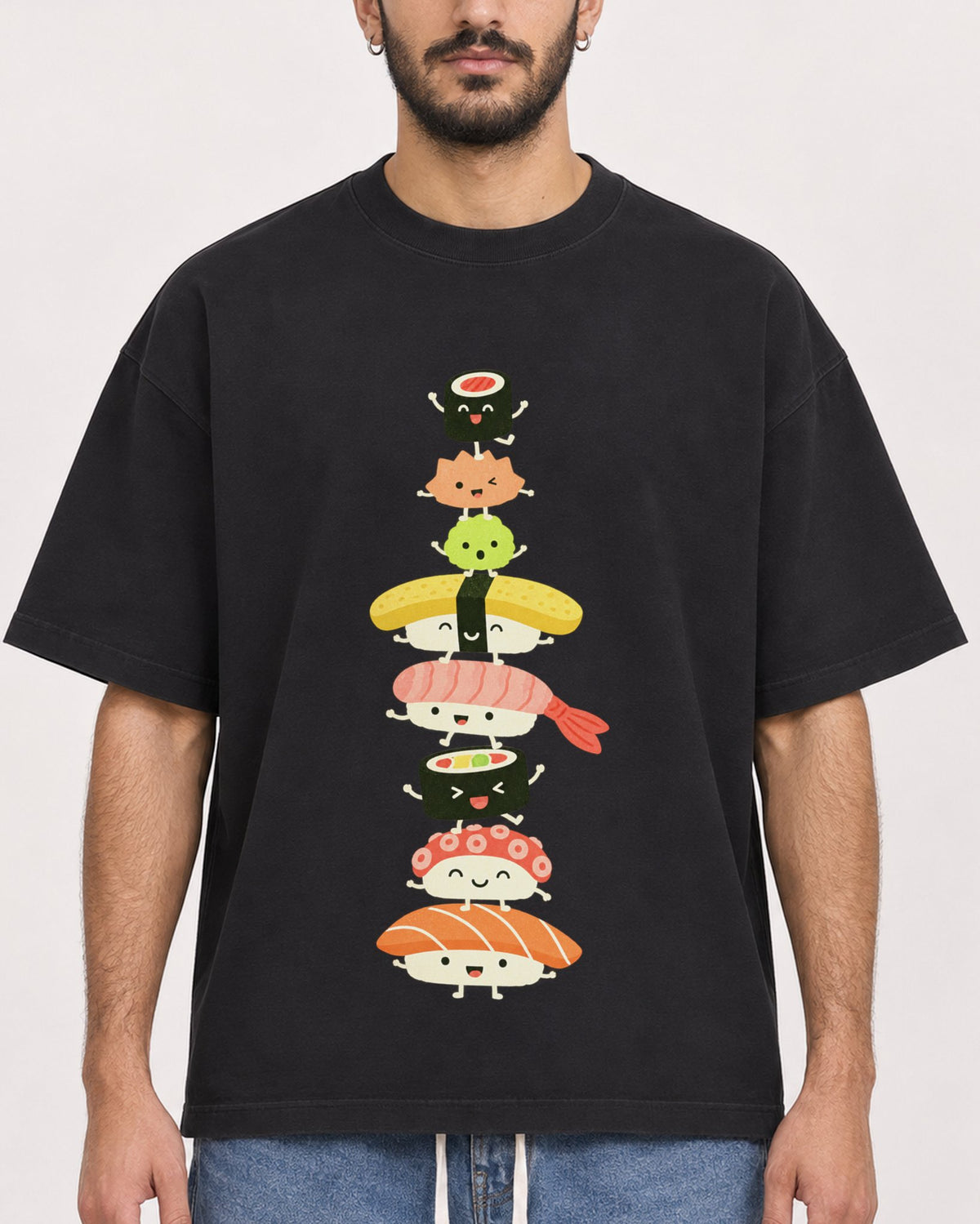 Mockup Boxy Heavyweight Tee Black male close-up 07