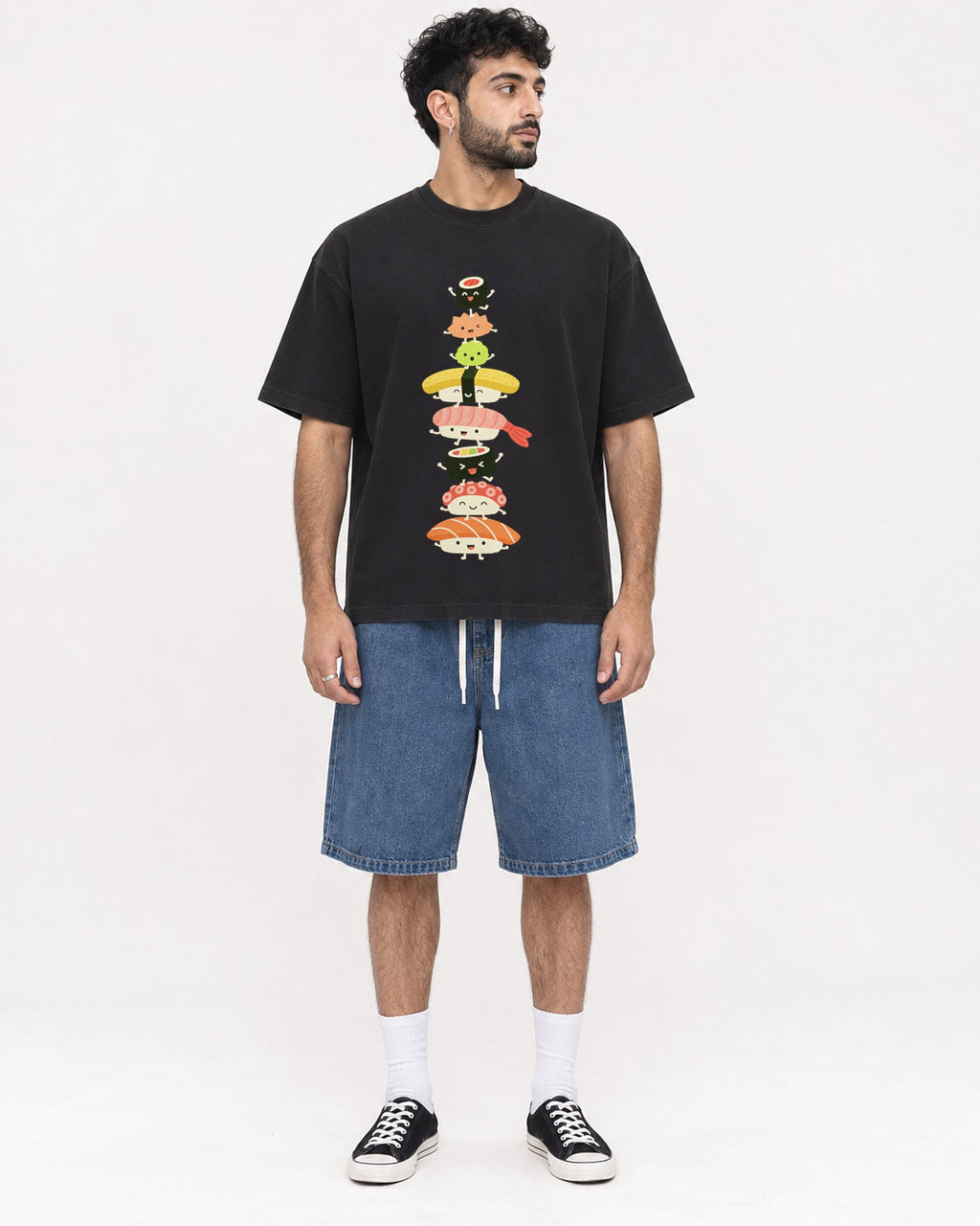 Mockup Boxy Heavyweight Tee Black male full-body 07