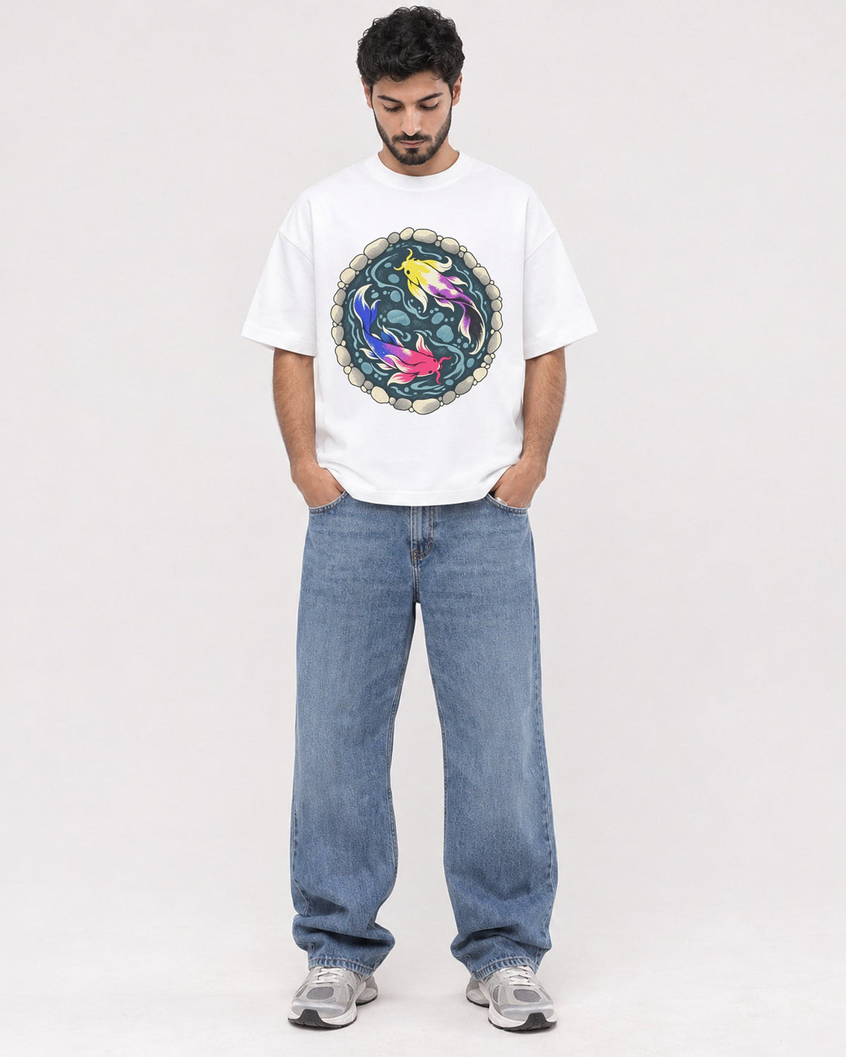 Mockup Boxy Heavyweight Tee White male full-body 07