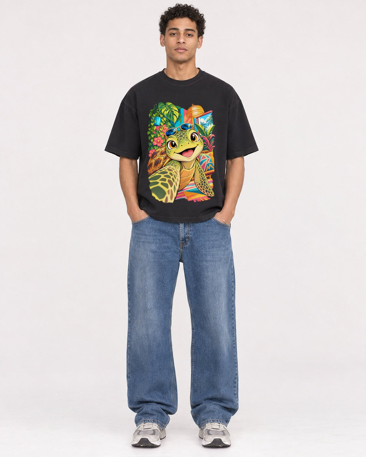 Mockup Boxy Heavyweight Tee Black male full-body 10