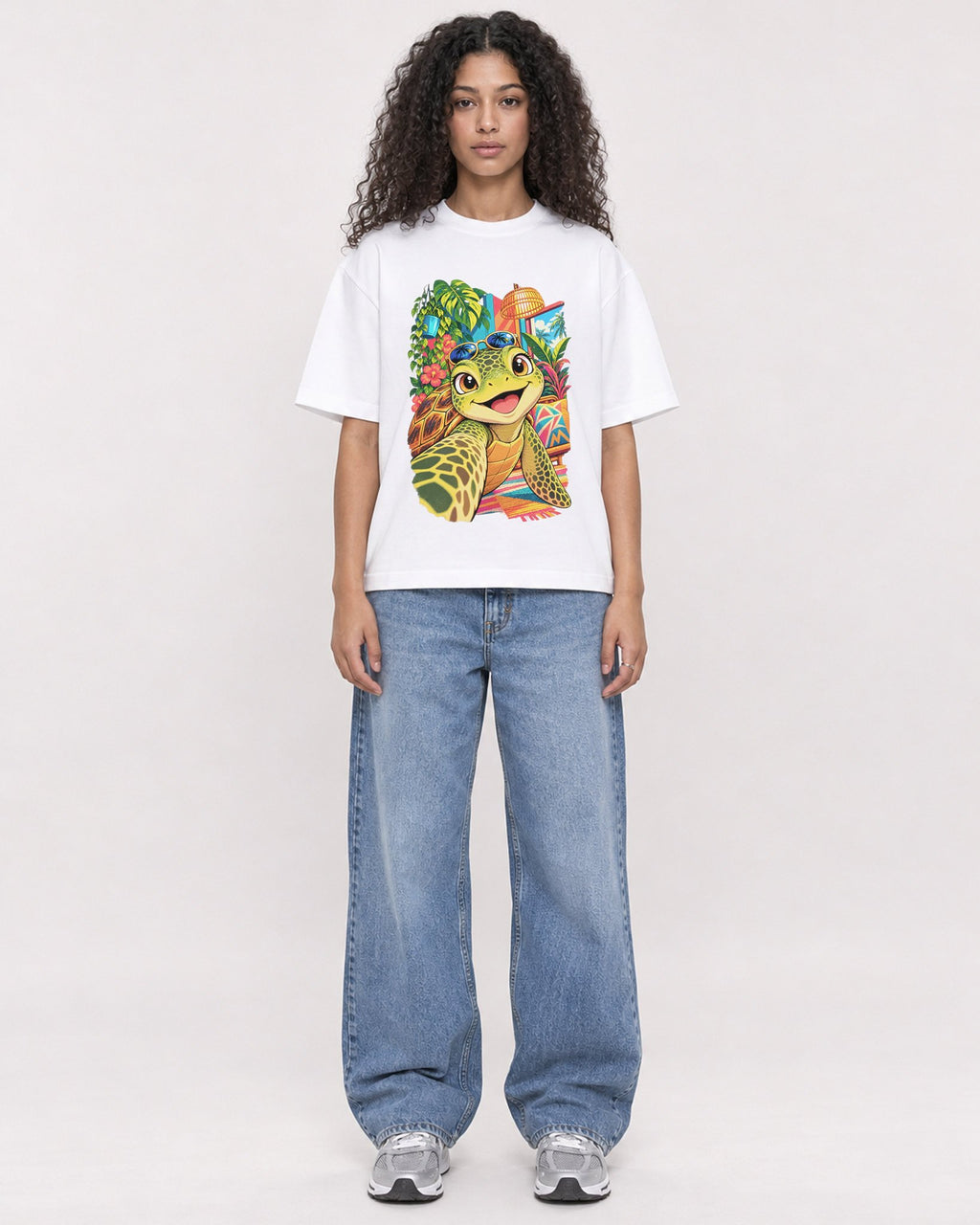 Mockup Boxy Heavyweight Tee White female full-body 10