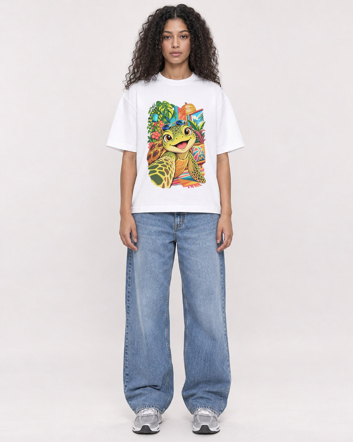 Mockup Boxy Heavyweight Tee White female full-body 10