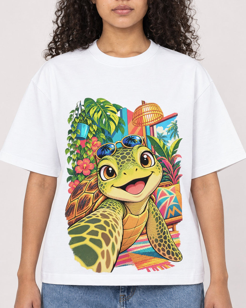 Mockup Boxy Heavyweight Tee White female close-up 10