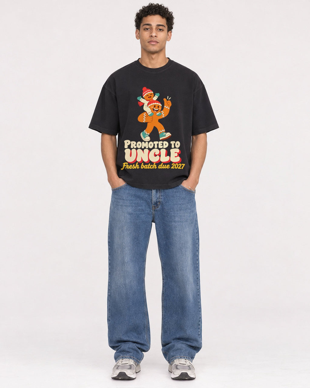 Mockup Boxy Heavyweight Tee Black male full-body 10