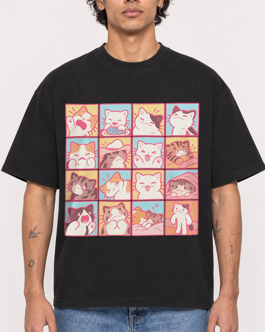 Mockup Boxy Heavyweight Tee Black male close-up 30