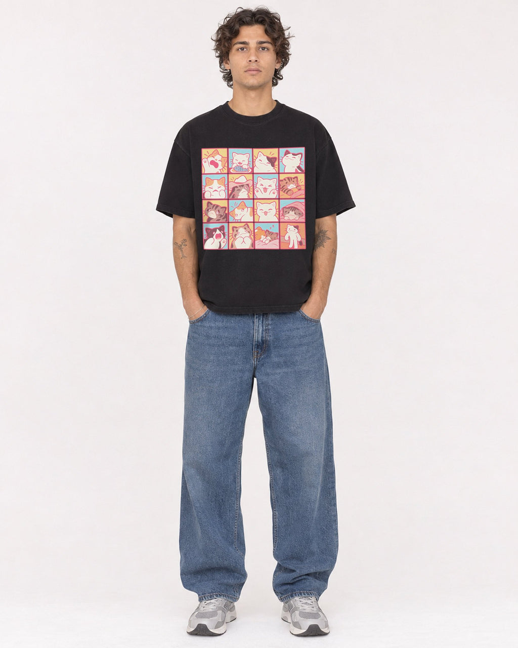 Mockup Boxy Heavyweight Tee Black male full-body 30