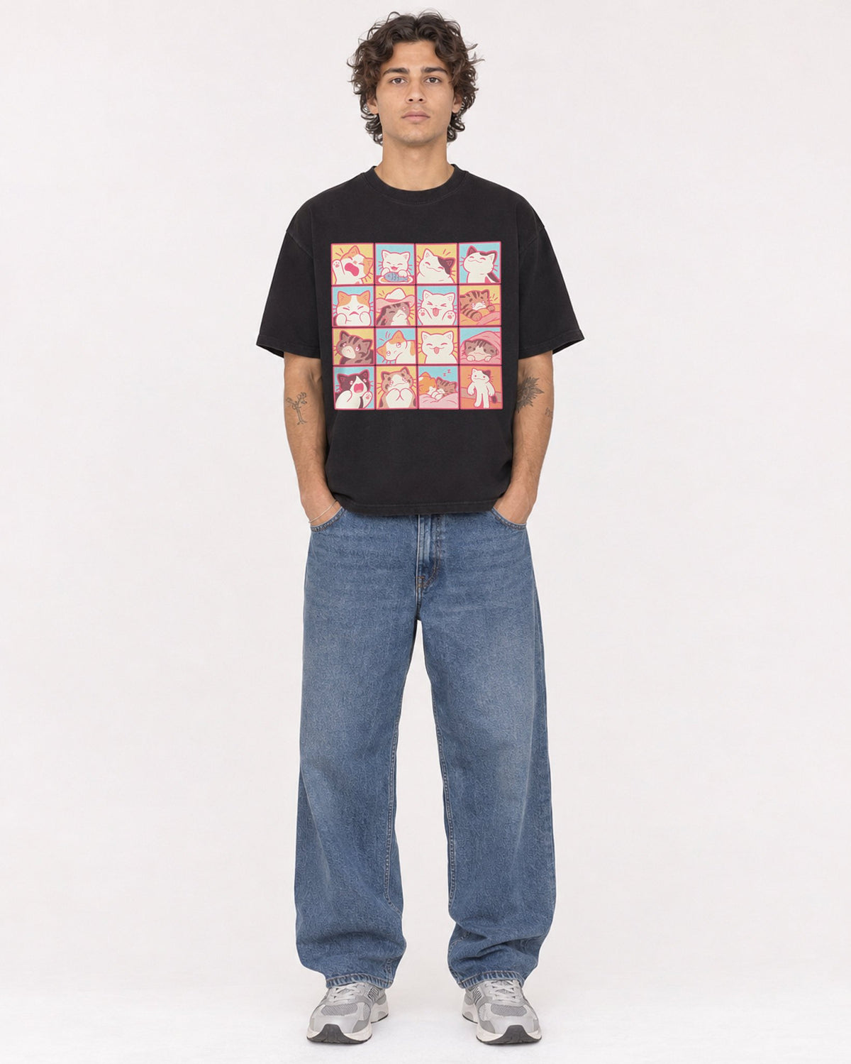 Mockup Boxy Heavyweight Tee Black male full-body 30