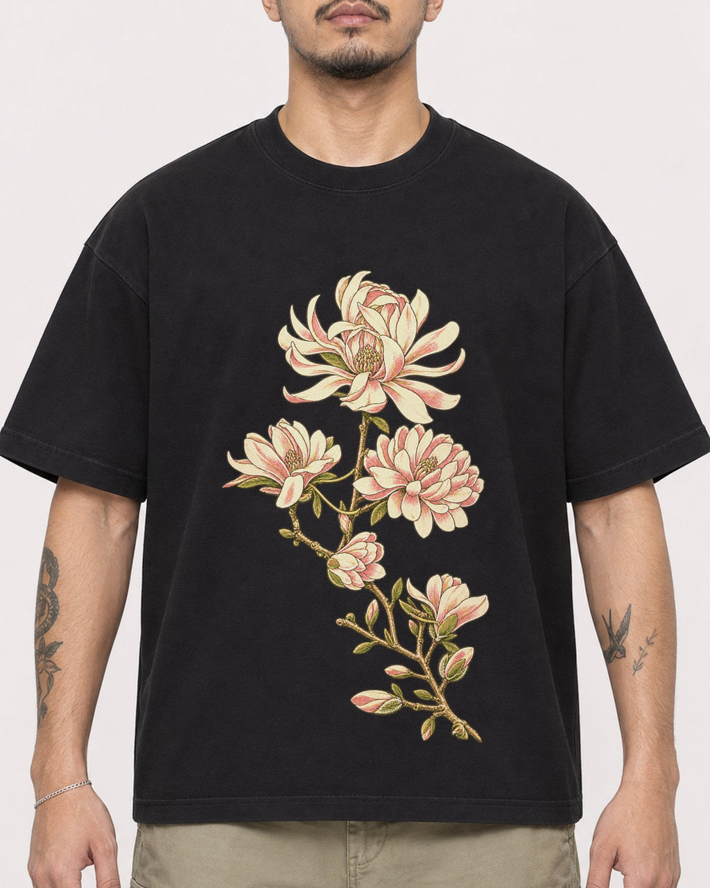 Mockup Boxy Heavyweight Tee Black male close-up 12