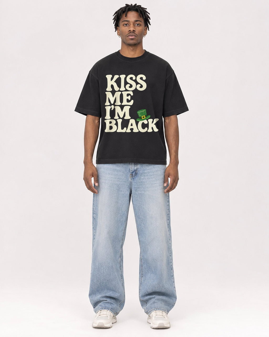 Mockup Boxy Heavyweight Tee Black male full-body 05