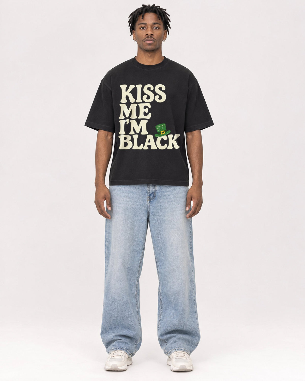 Mockup Boxy Heavyweight Tee Black male full-body 05