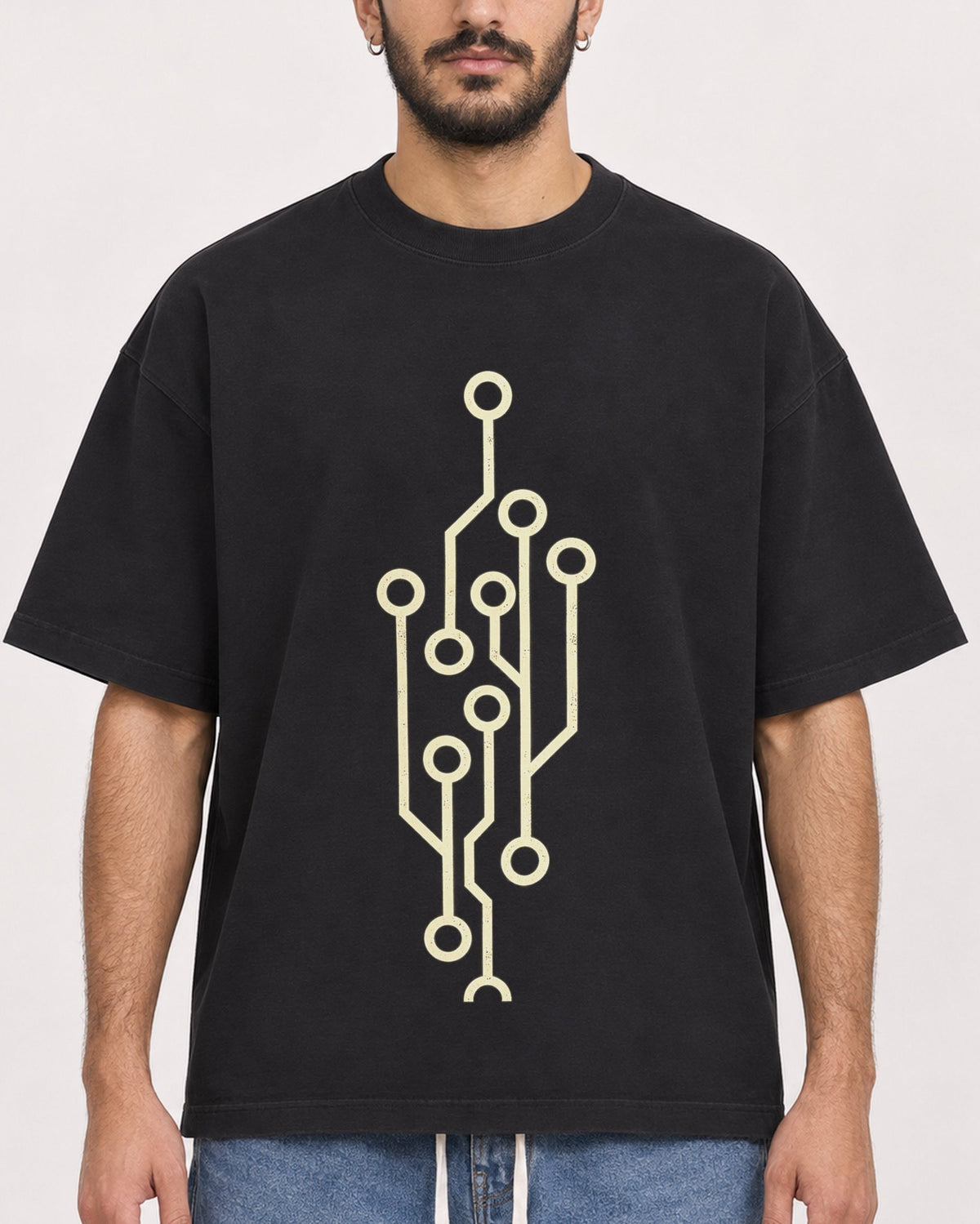 Mockup Boxy Heavyweight Tee Black male close-up 07