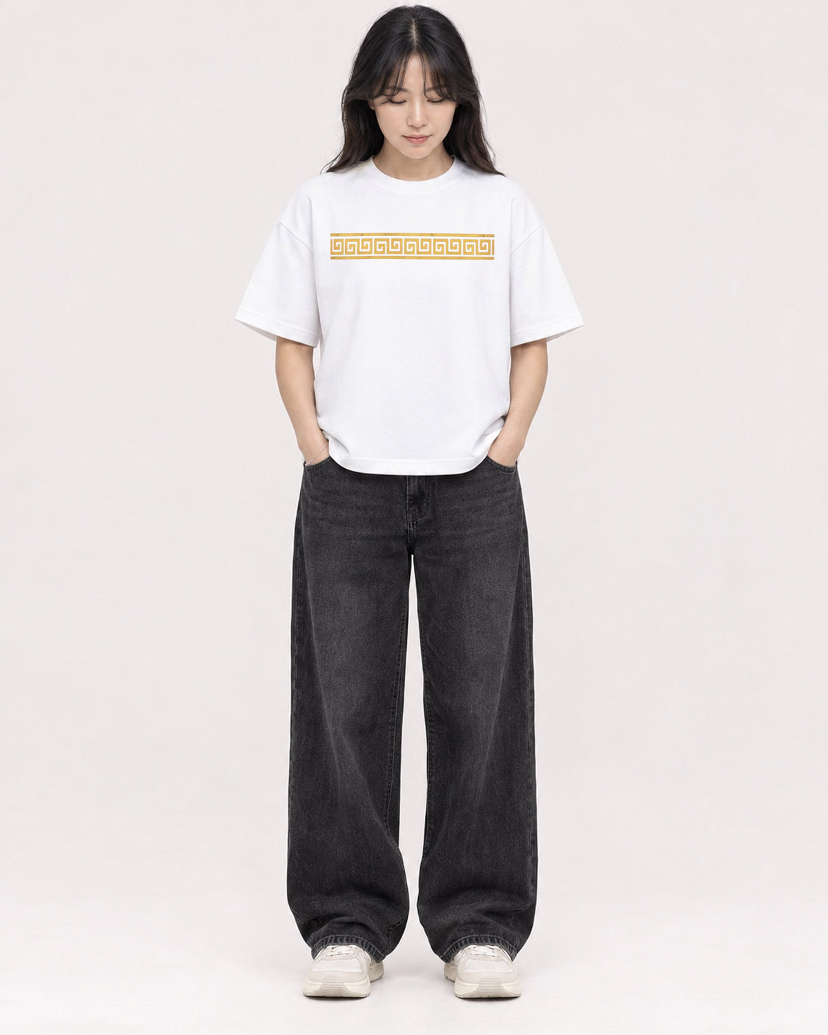Mockup Boxy Heavyweight Tee White female full-body 13