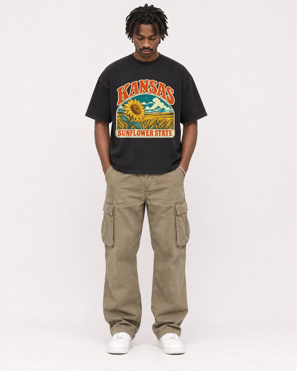 Mockup Boxy Heavyweight Tee Black male full-body 04