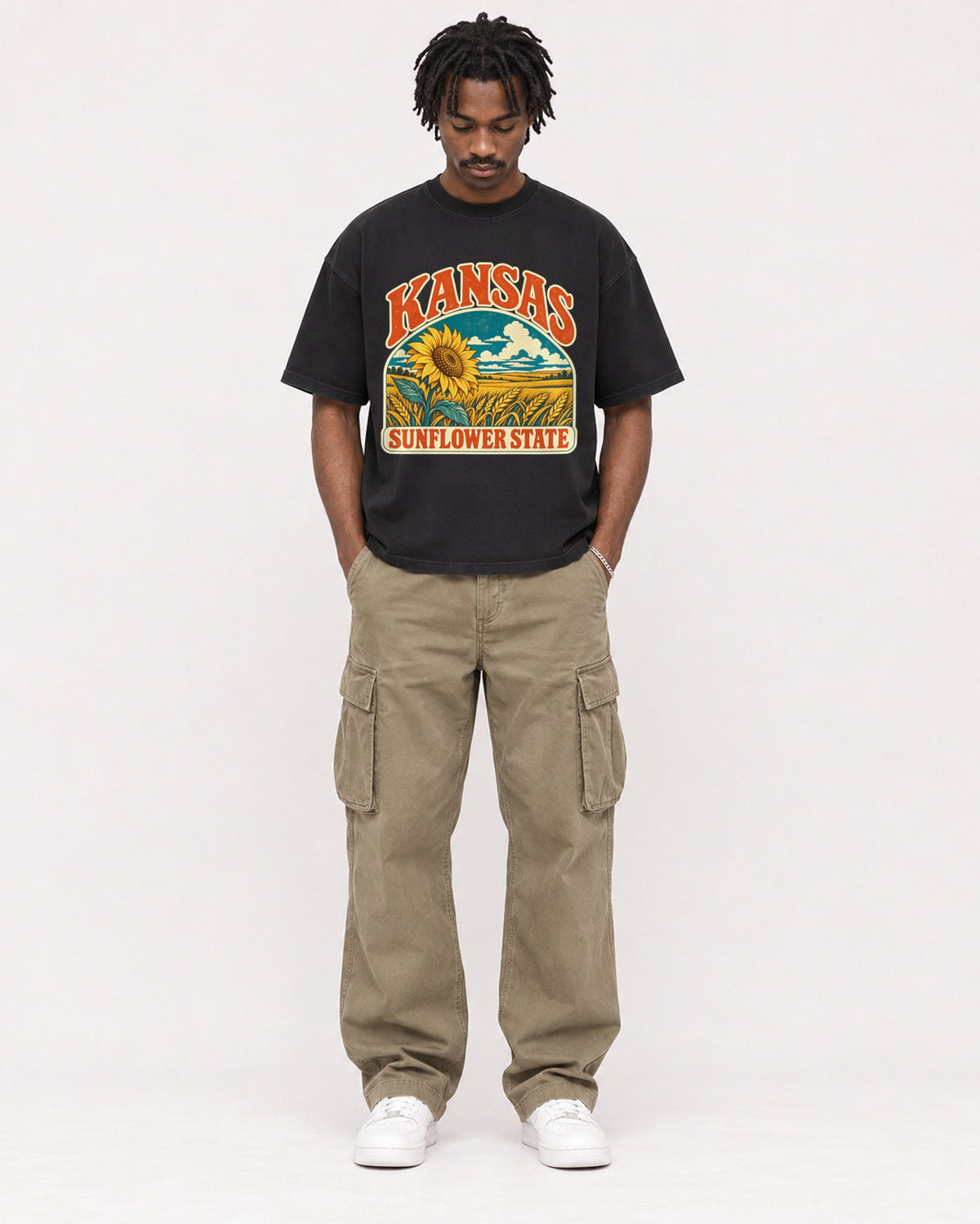 Mockup Boxy Heavyweight Tee Black male full-body 04