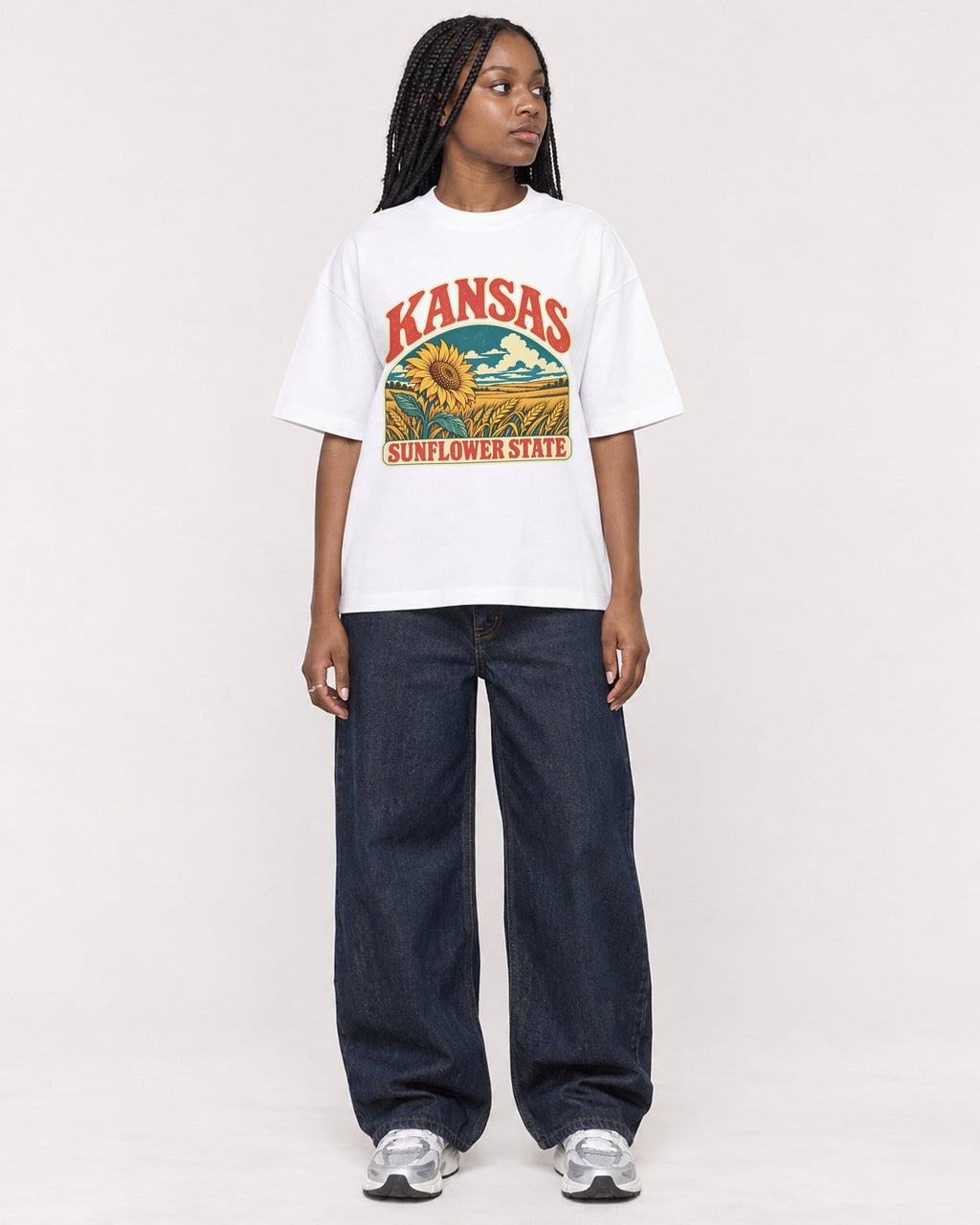 Mockup Boxy Heavyweight Tee White female full-body 04