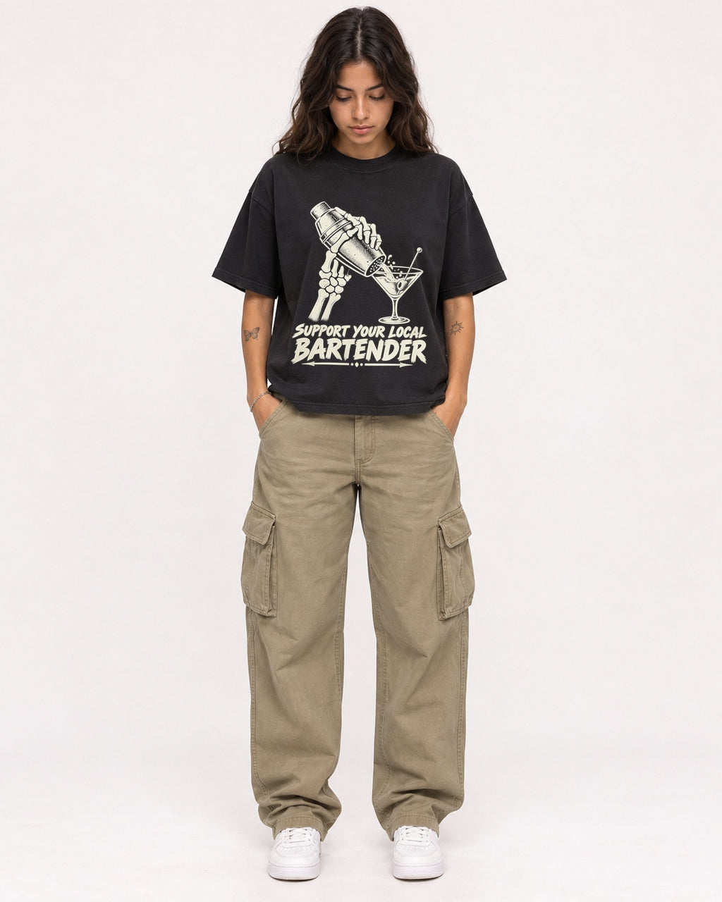 Mockup Boxy Heavyweight Tee Black female full-body 06